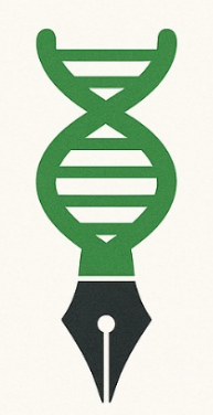 Bioscriptz logo: a DNA helix ending in a fountain pen nib