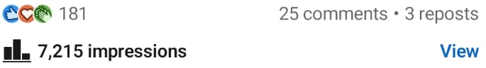 LinkedIn post stats: 181 reactions, 25 comments, 3 reposts, 7,215 impressions